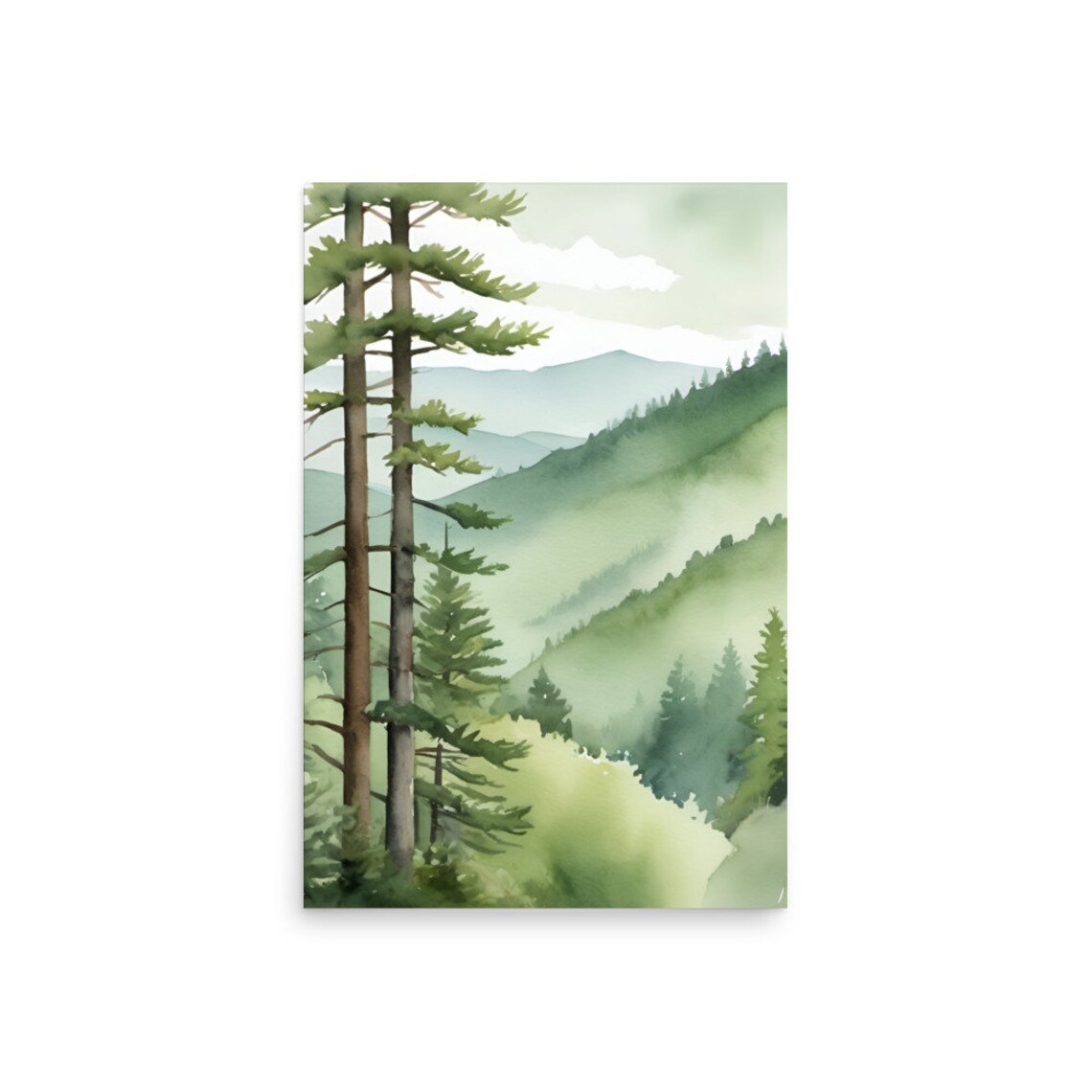 Smoky Mountains Watercolor Landscape Art Print - Image 2