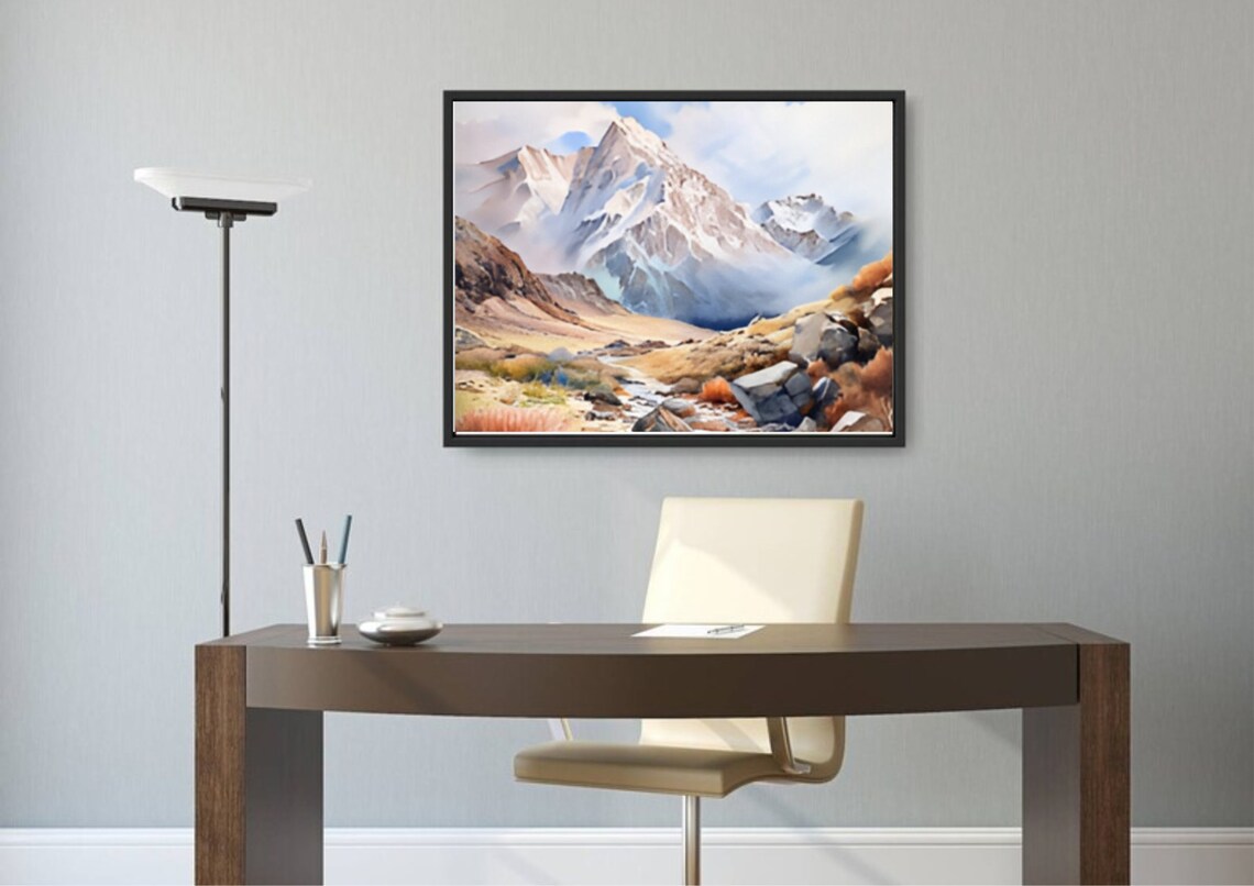 Tibetan Mountain Painting Himalayas Watercolor Art Print Everest Wall Art Panoramic Mountain Watercolor Landscape Art Everest Travel Poster - Image 5
