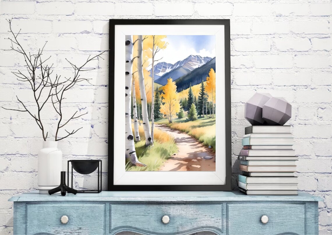Colorado Autumn Aspen Trail Golden Fall Foliage Watercolor Poster - Image 3