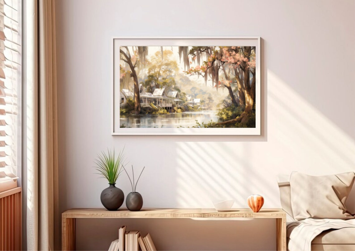 New Orleans Painting Louisiana Landscape Watercolor Art Print Lake House Wall Art Tree Art Louisiana Cityscape And Lake Fine Art Print - Image 4