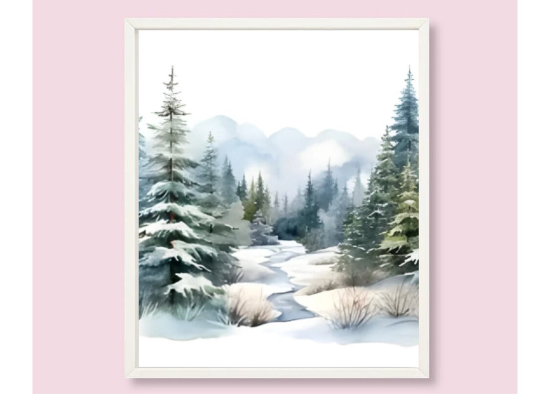 Washington Winter Landscape Watercolor Art Print - Image 6