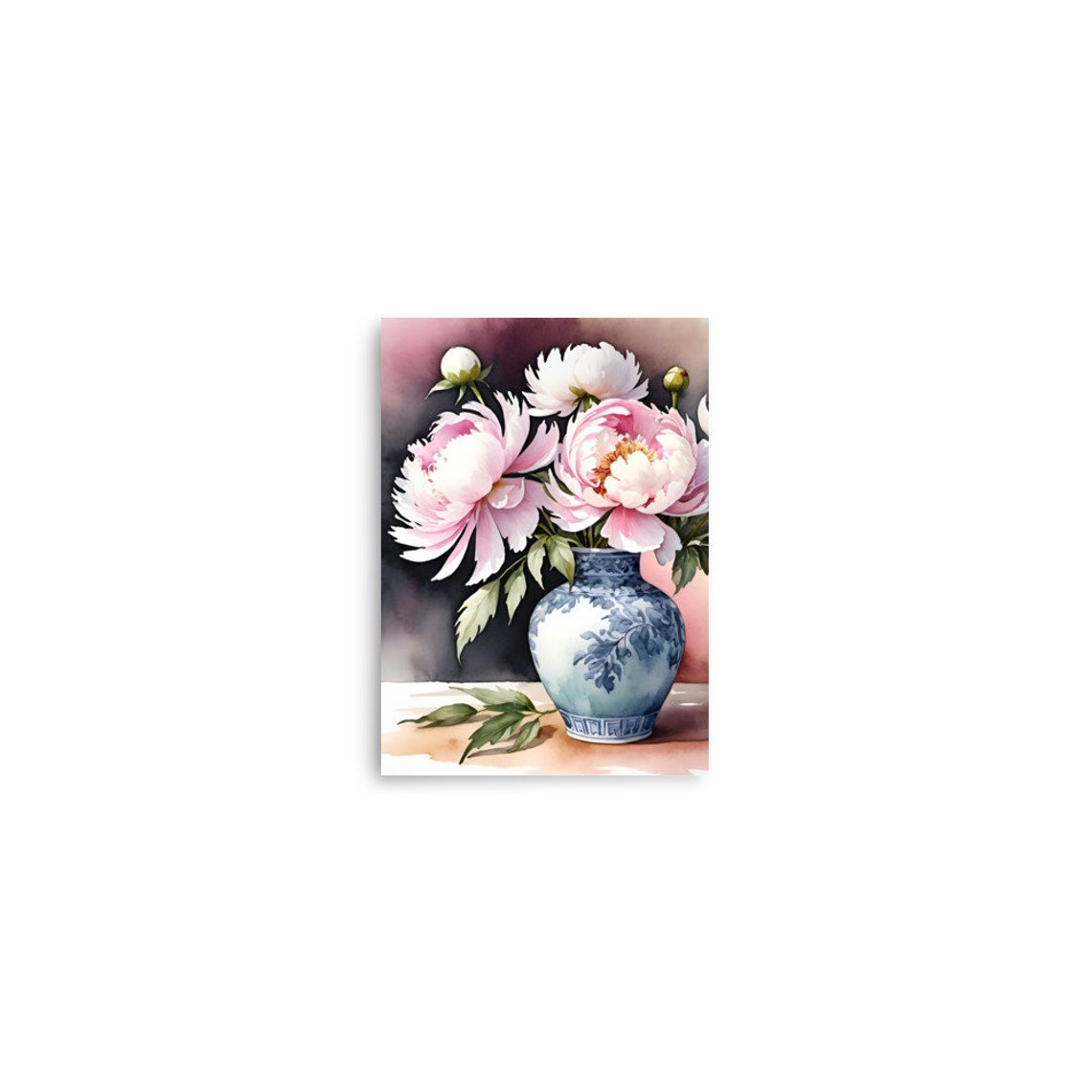 Peony Painting Pink Peonies In Blue Vase Watercolor Art Print Floral Still Life Wall Art Pink Flowers Still Life Art Botanical Poster - Image 3