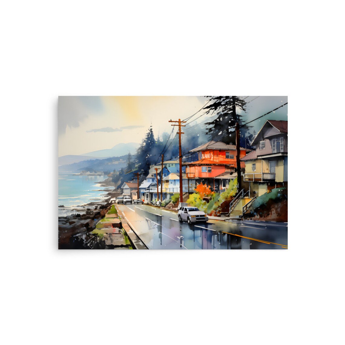 Yachats Oregon Coast Watercolor Landscape Art Print - Image 2