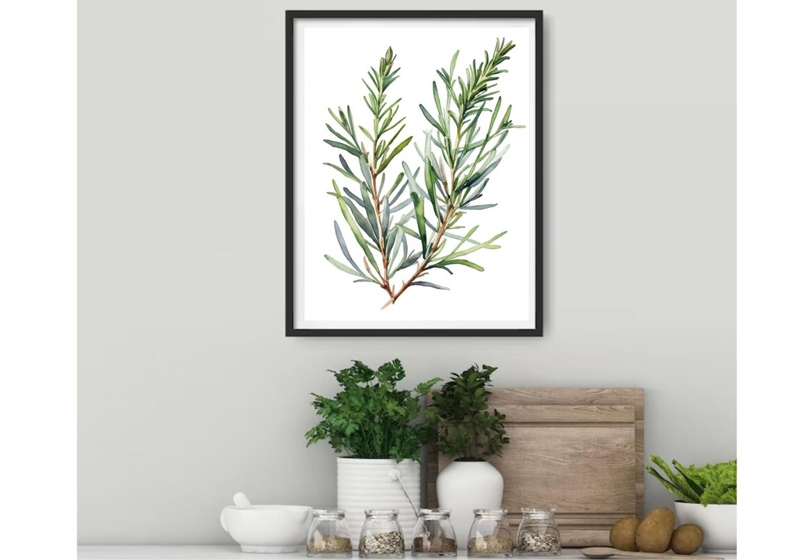 Rosemary Painting Herbs Watercolor Art Print Spices Wall Art Rosemary Still Life Farmhouse Wall Decor Kitchen Still Life Art Green Herbs Art - Image 3