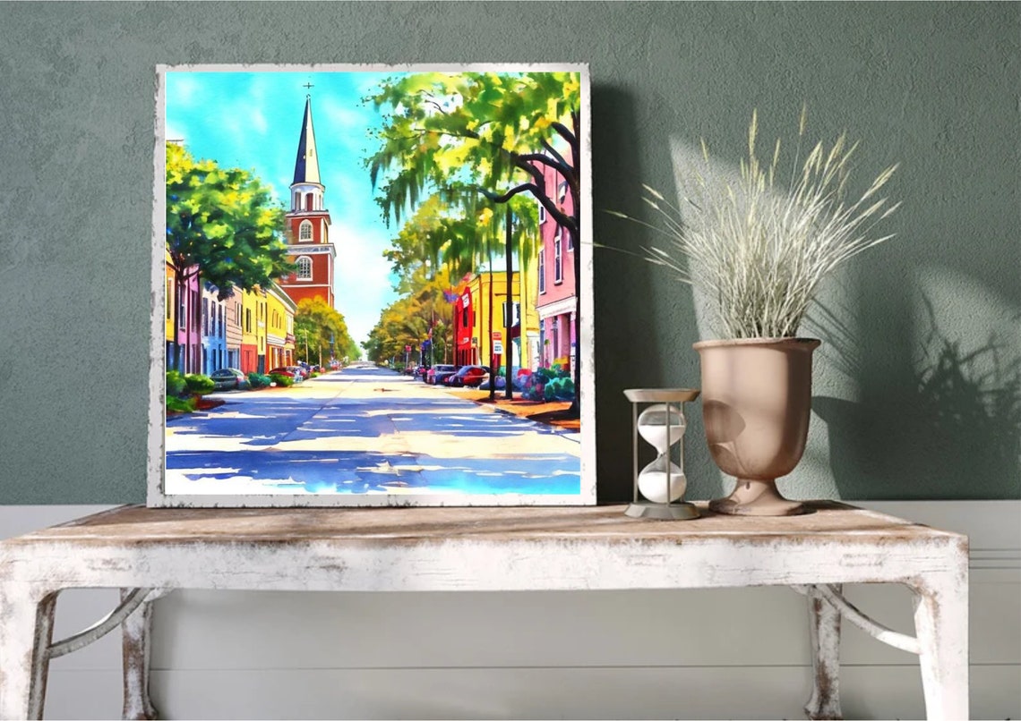 Church Street Painting Charleston South Carolina Watercolor Very Colorful Art Canque Terre Art Print Charleston Cityscape Wall Art Print - Image 5