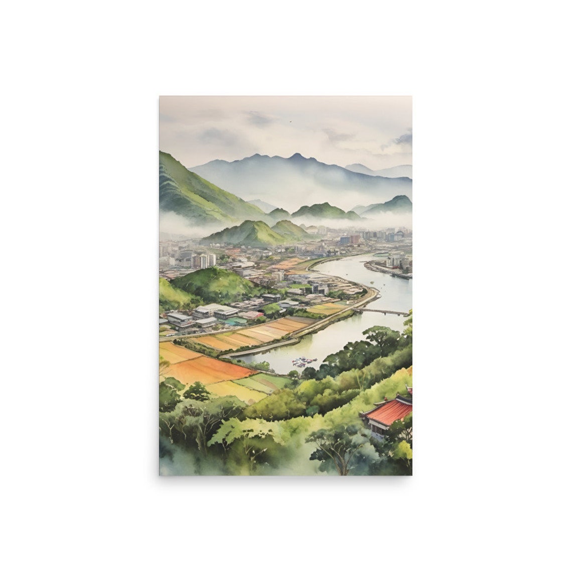 Taiwan Painting East Asia Watercolor Art Print Taiwan Landscape Wall Art Taiwan Cityscape Watercolor Art South China Seas Travel Poster - Image 2