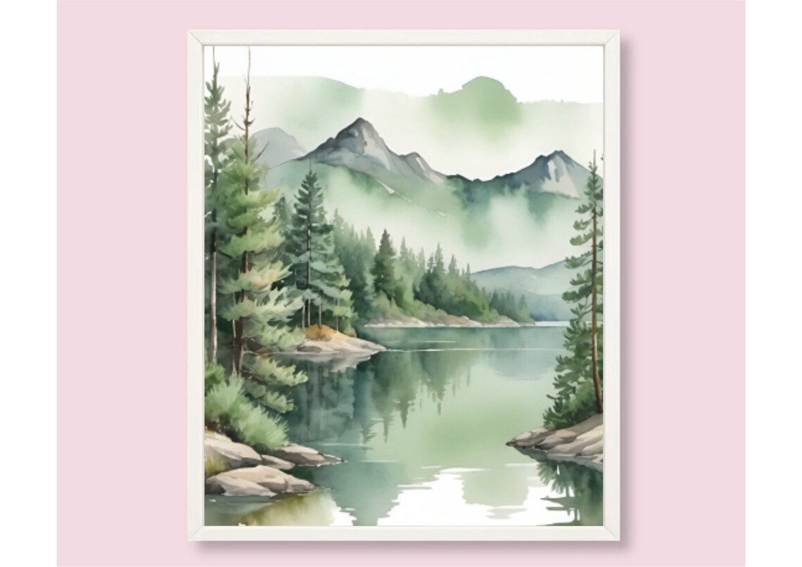 Redfish Lake Watercolor Landscape Art Print, Idaho - Image 6
