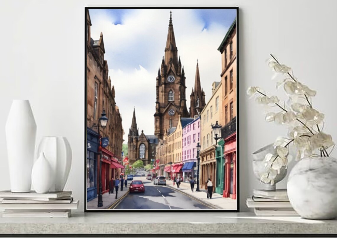 Edinburgh Watercolor Travel Poster, Scottish Cityscape - Image 5