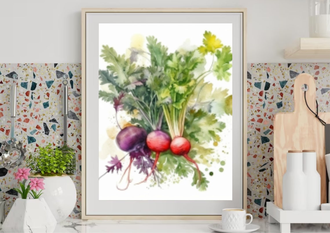 Red Radishes Watercolor Botanical Vegetable Kitchen Art Poster - Image 5