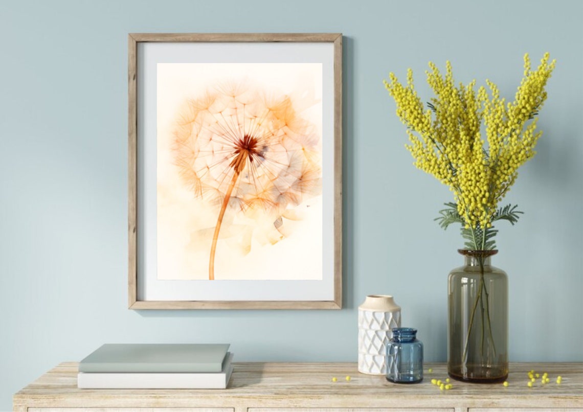 Dandelion Seed Head Peach Orange Watercolor Botanical Poster - Image 3