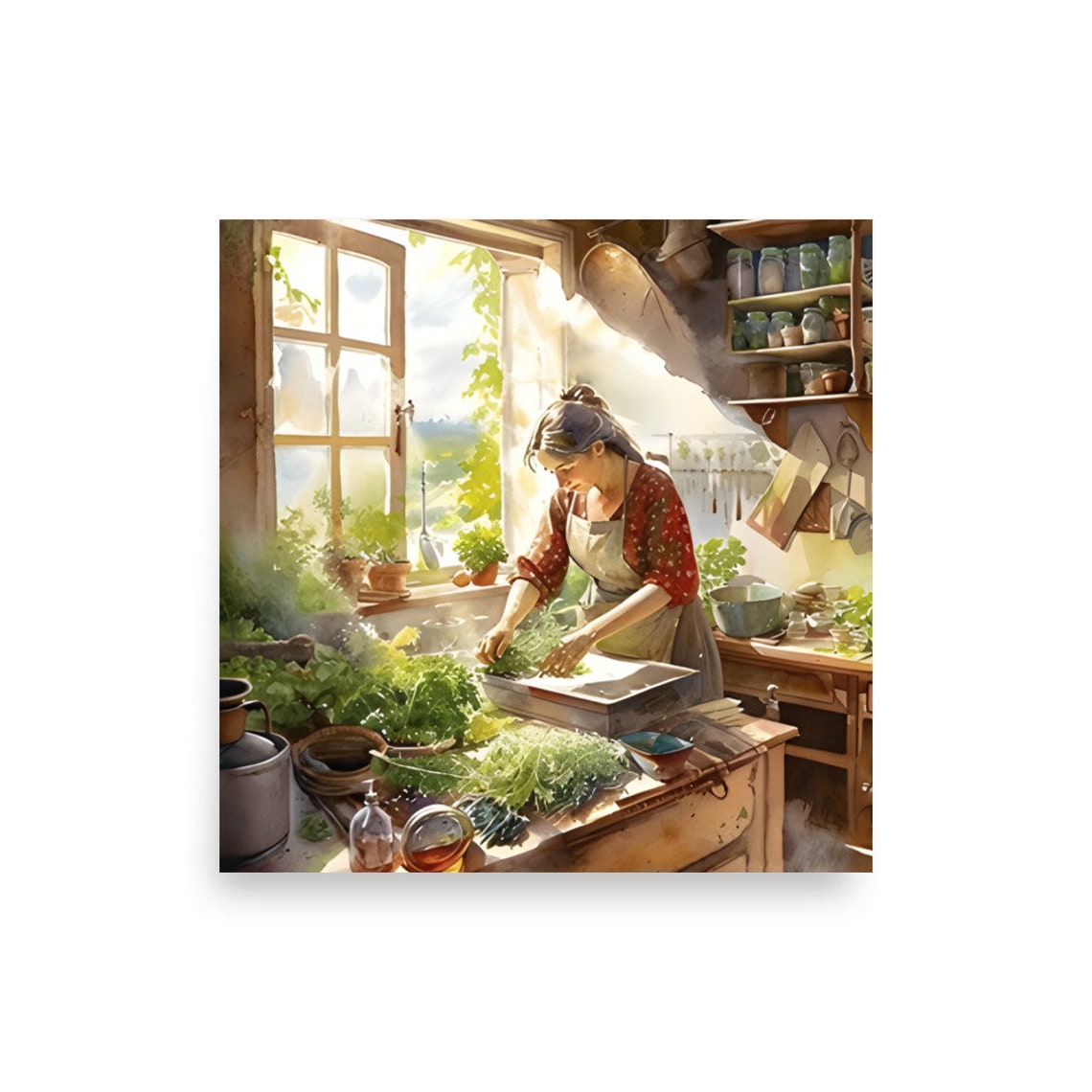 Watercolor Drawing Of Woman Cooking In The Kitchen Cooking Woman Art Print Woman Portrait Wall Art Country Kitchen Watercolor Painting Print - Image 4