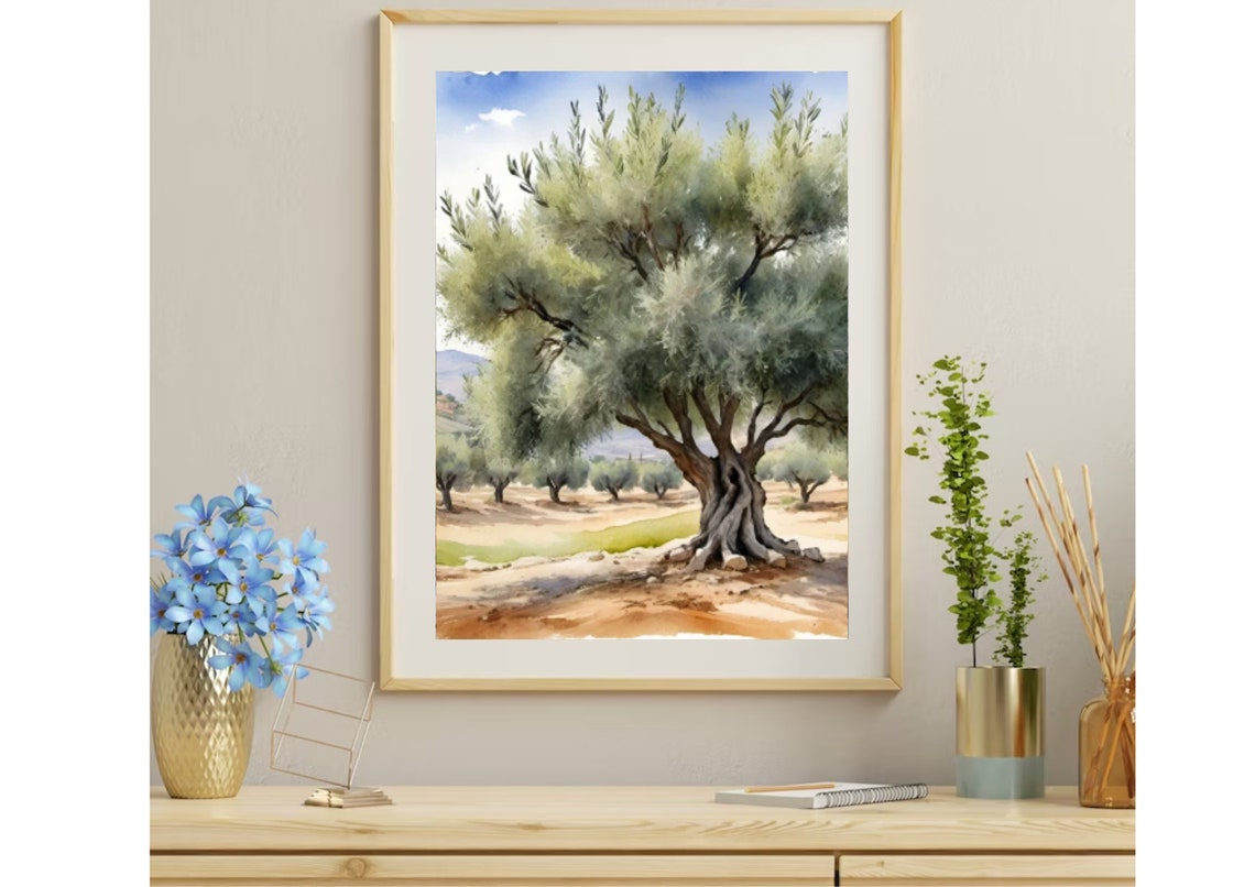 Santa Ynez Painting Olive Tree Watercolor Art Print California Country Landscape Wall Art Olive Plant Art Farmland Art Farmhouse Wall Decor - Image 3