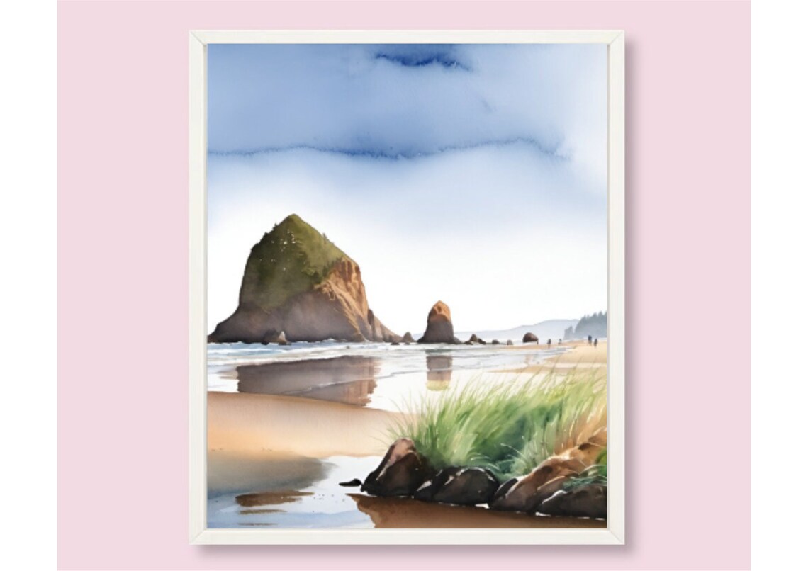 Cannon Beach Watercolor Travel Poster, Oregon Coast - Image 6