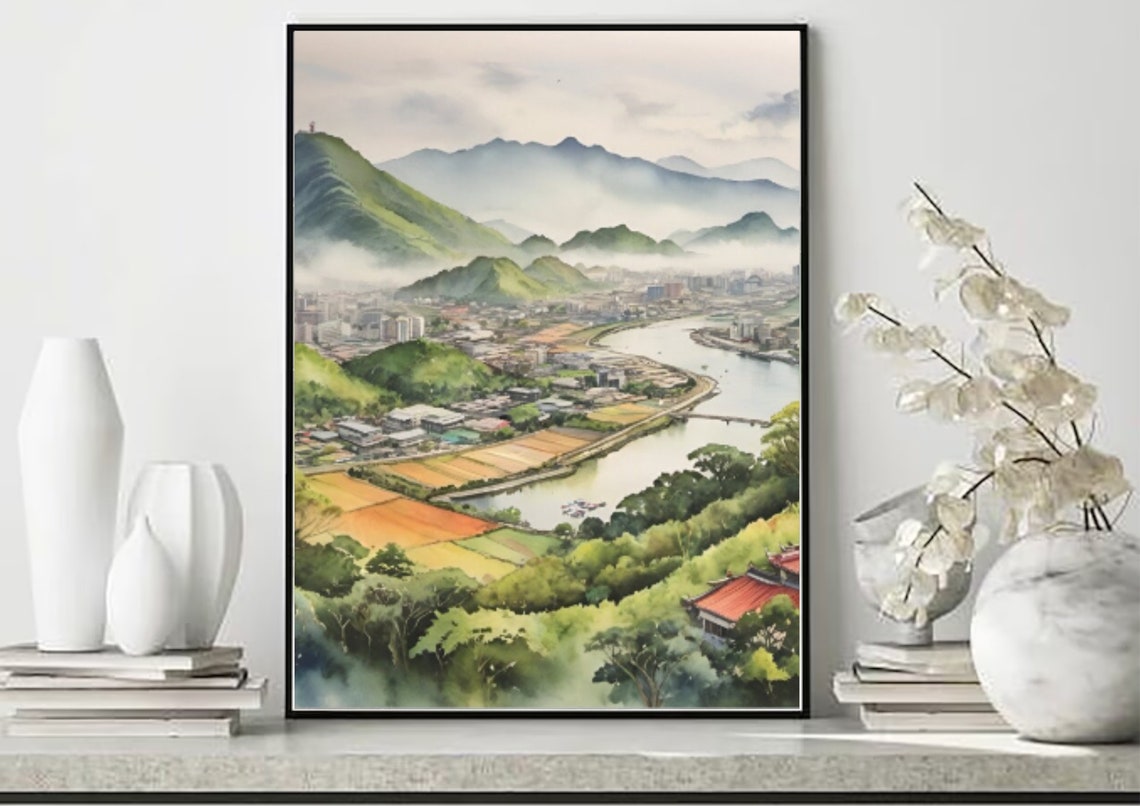 Taiwan Painting East Asia Watercolor Art Print Taiwan Landscape Wall Art Taiwan Cityscape Watercolor Art South China Seas Travel Poster - Image 5