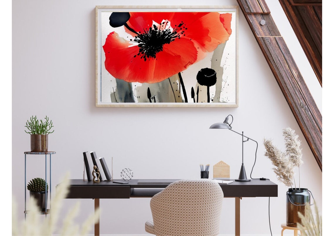 Red Poppies Painting Poppy Watercolor Art Print Red Flowers Wall Art Watercolor Poppies Artwork Neutral Botanical Print Large Floral Poster - Image 3