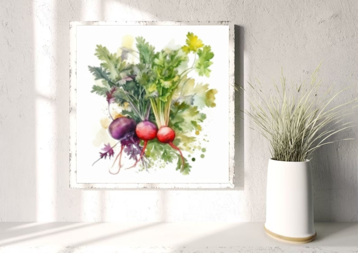 Red Radishes Watercolor Botanical Vegetable Kitchen Art Poster - Image 4