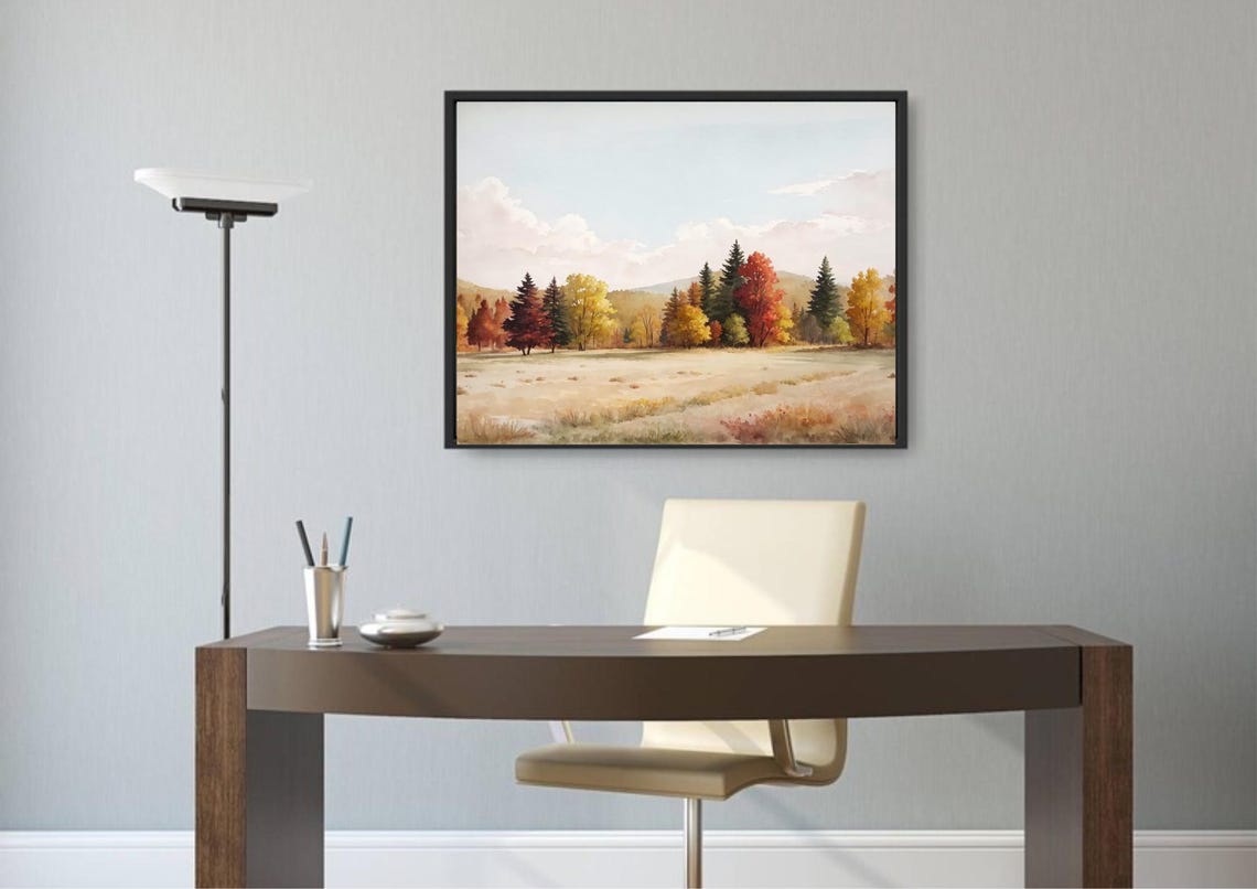 Autumn Forest Meadow Watercolor Fall Trees Panoramic Landscape Poster - Image 4