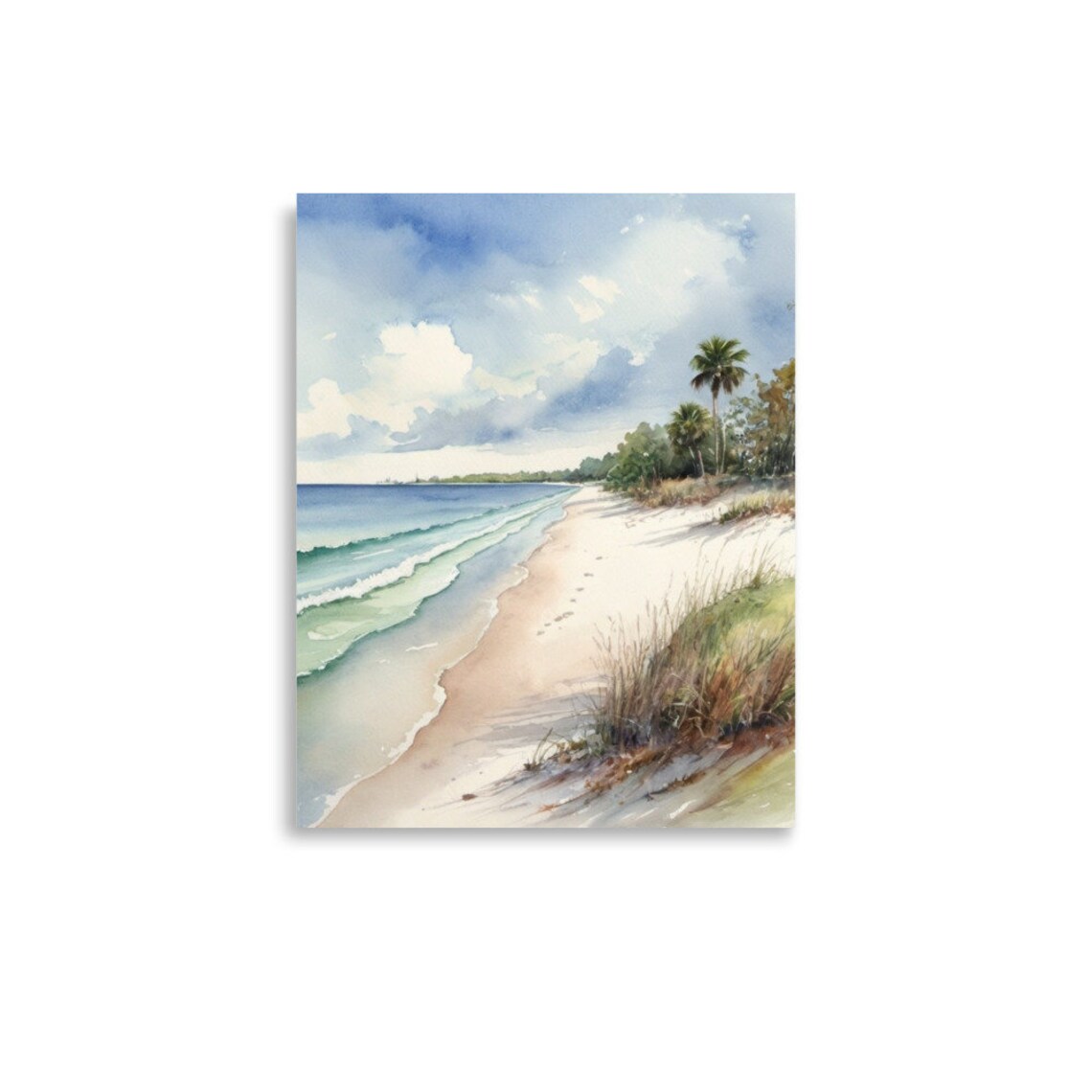 Florida Coastal Watercolor Travel Poster, Beach And Palm Trees - Image 3