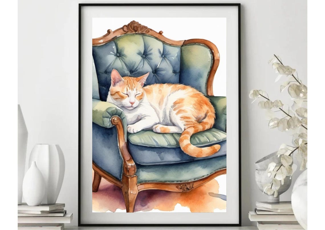 Cat Painting Ginger Cat Sleeping On An Armchair Watercolor Art Print Pet Portreit Wall Art Animal Artwork Animal Lovers Gifts - Image 5