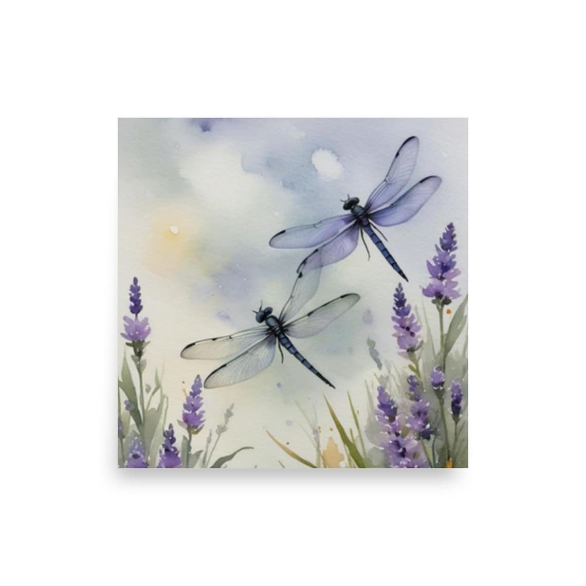 Dragonfly Pair and Lavender Meadow Watercolor Art Print - Image 3