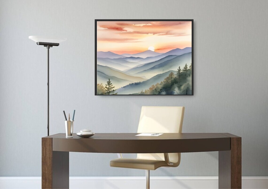 Great Smoky Mountains Sunrise Watercolor Art Print - Image 5