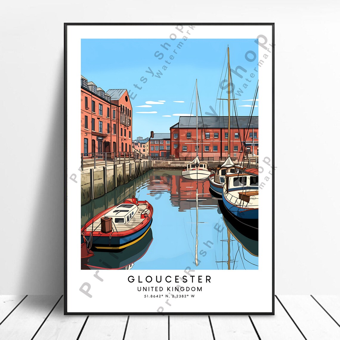 Gloucester Travel Poster, Colourful Abstract Minimalist