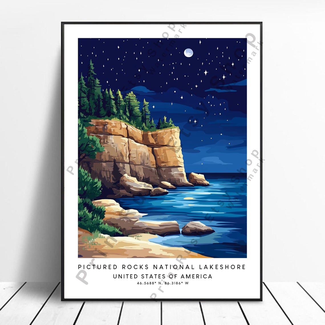 Pictured Rocks National Lakeshore Michigan Starry Night Poster