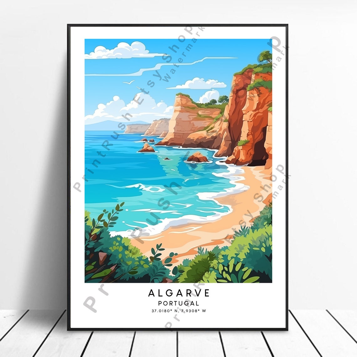 Algarve Portugal Golden Cliffs And Turquoise Coast Travel Poster