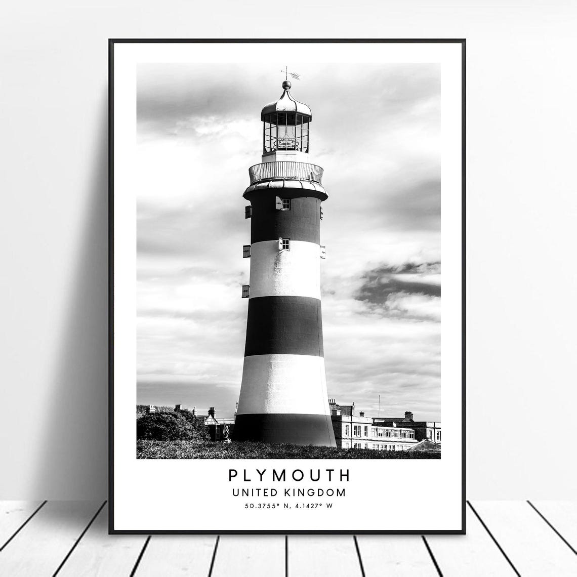 Plymouth Travel Print Black And White Plymouth City Poster Plymouth Wall Print Landmark Coordinates Minimalist Wall Art Dcor Holidays Gift