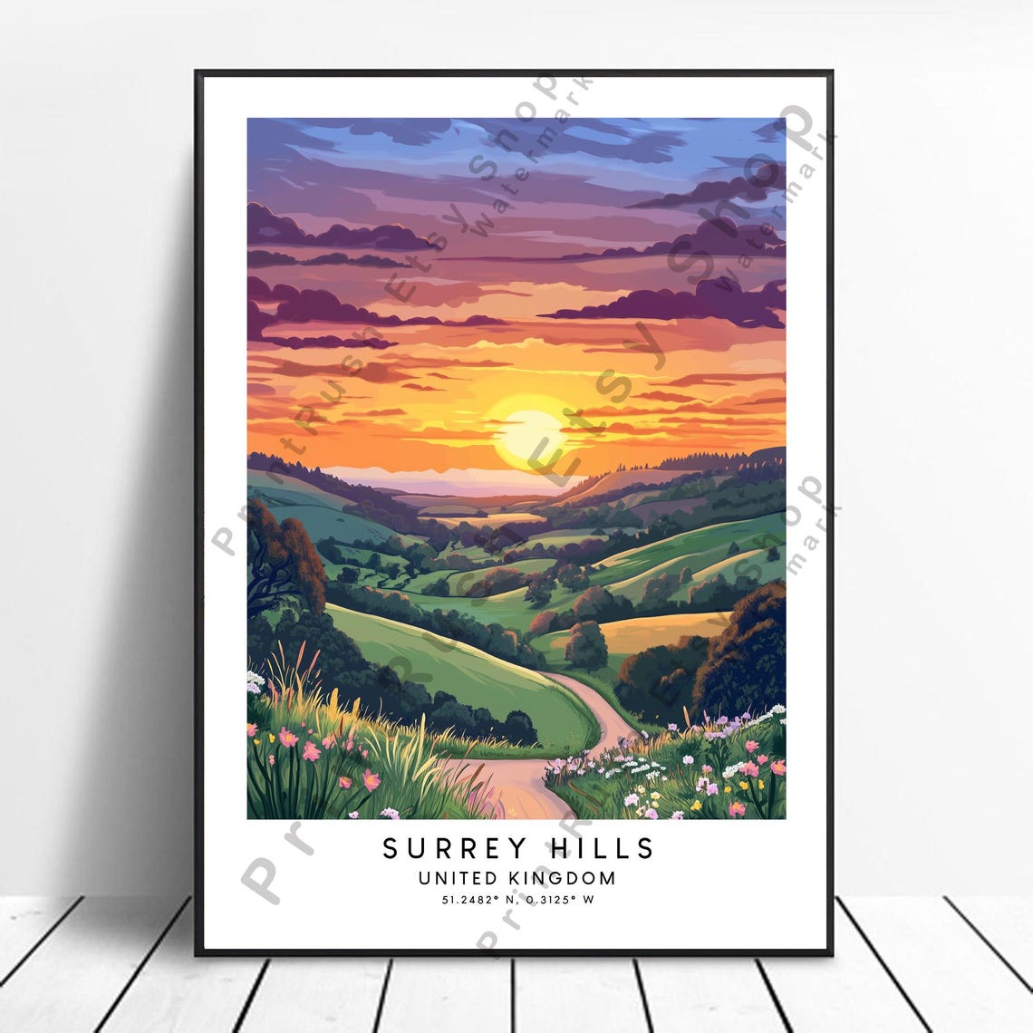 Surrey Hills United Kingdom Sunset Countryside Landscape Poster