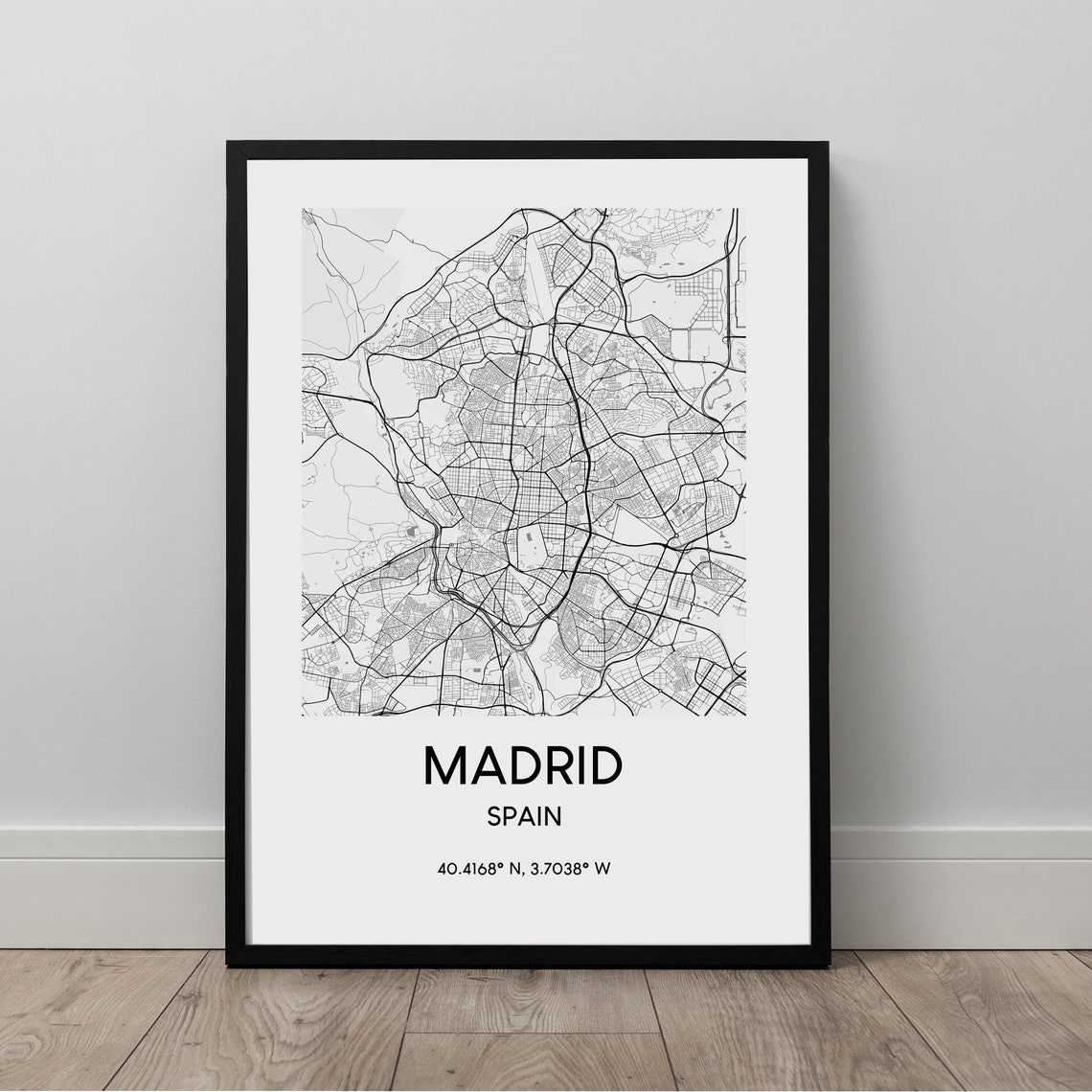 Grand Madrid Spain Minimalist Black And White City Map Poster