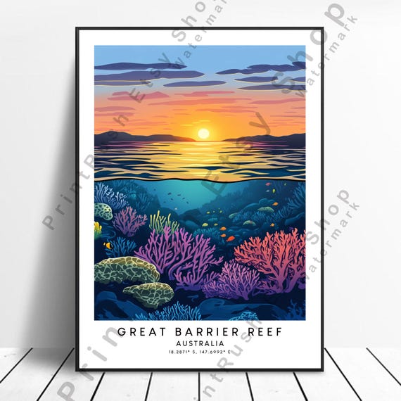 Australia Travel Print Illustration Art Great Barrier Reef Wall Artwork Poster Home Dcor Hanging Gift