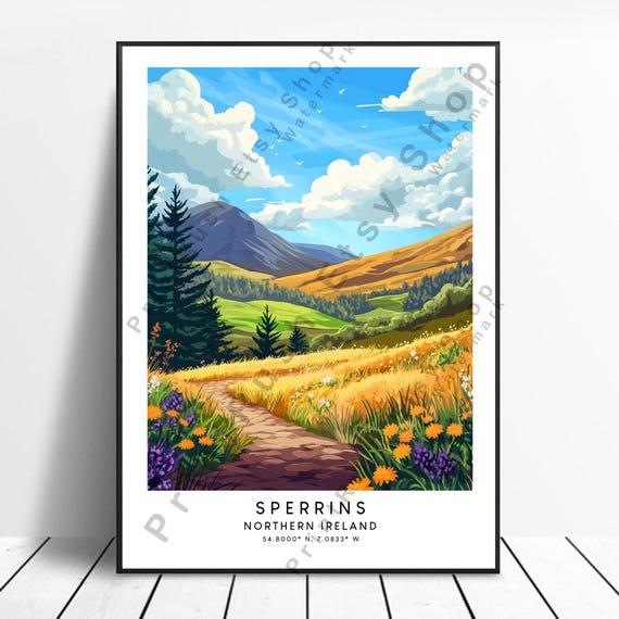 Sperrin Mountains Travel Print Wall Art Sperrins Poster Colourful Home Dcor Illustration Northern Ireland