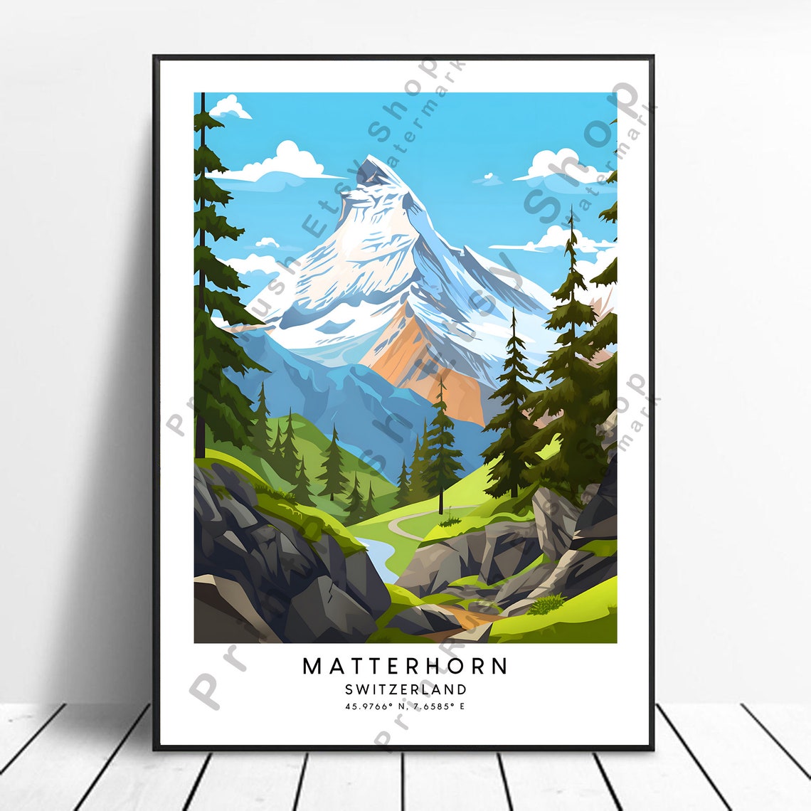 Matterhorn Switzerland Snowy Alpine Peak Mountain Travel Poster