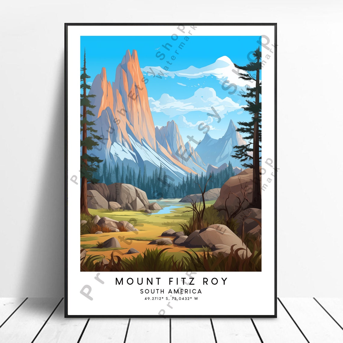 Mount Fitz Roy South America Orange Granite Spires Minimalist Poster