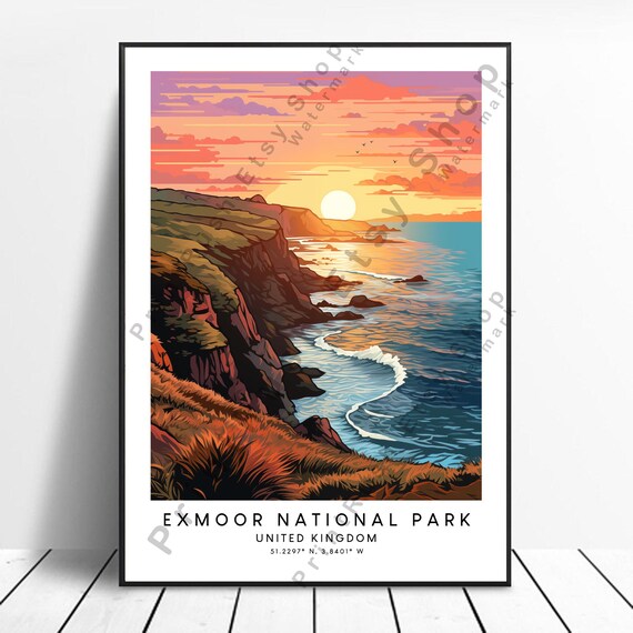 Exmoor National Park Sunset Cliffs Seascape United Kingdom Poster