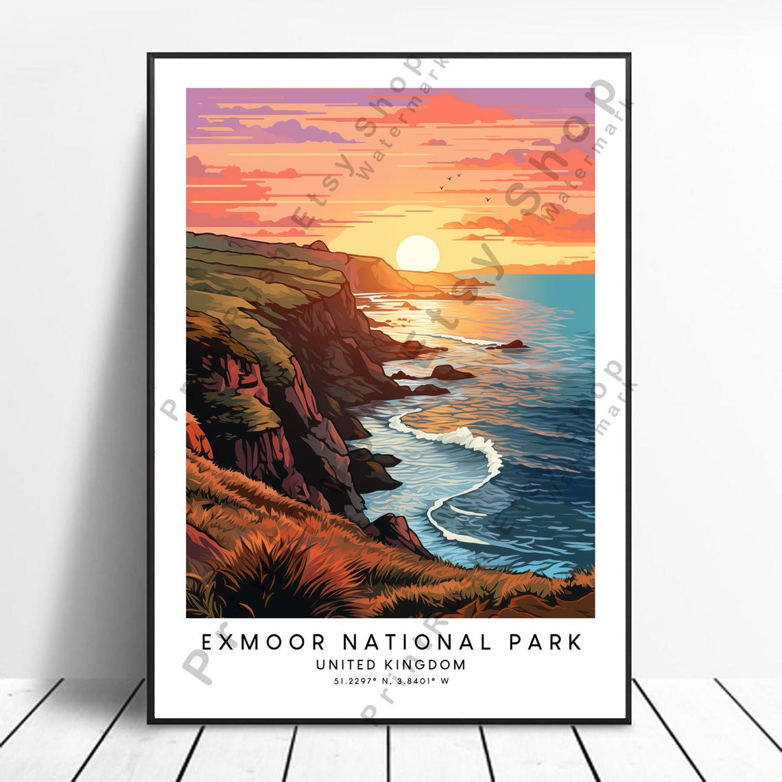 Exmoor National Park Sunset Cliffs Seascape United Kingdom Poster