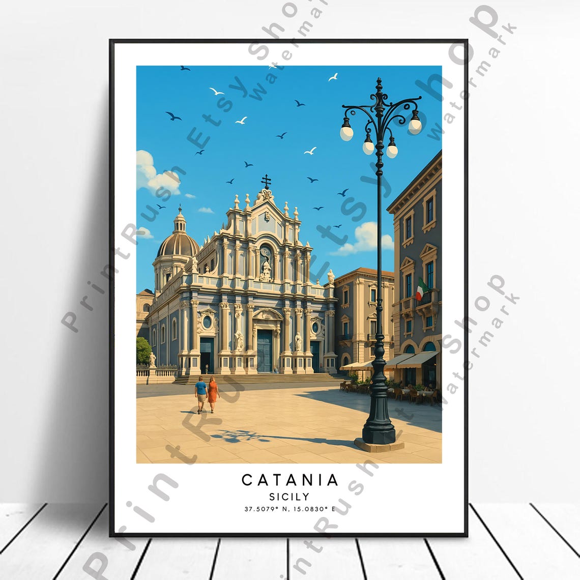 Catania Sicily Cathedral Square Sunny Day Italy Travel Poster