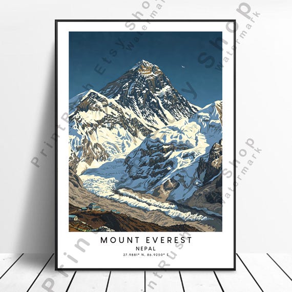 Mount Everest Illustration Art Poster Himalayan Wall Dcor Nepal Travel Print Home Hanging Gift