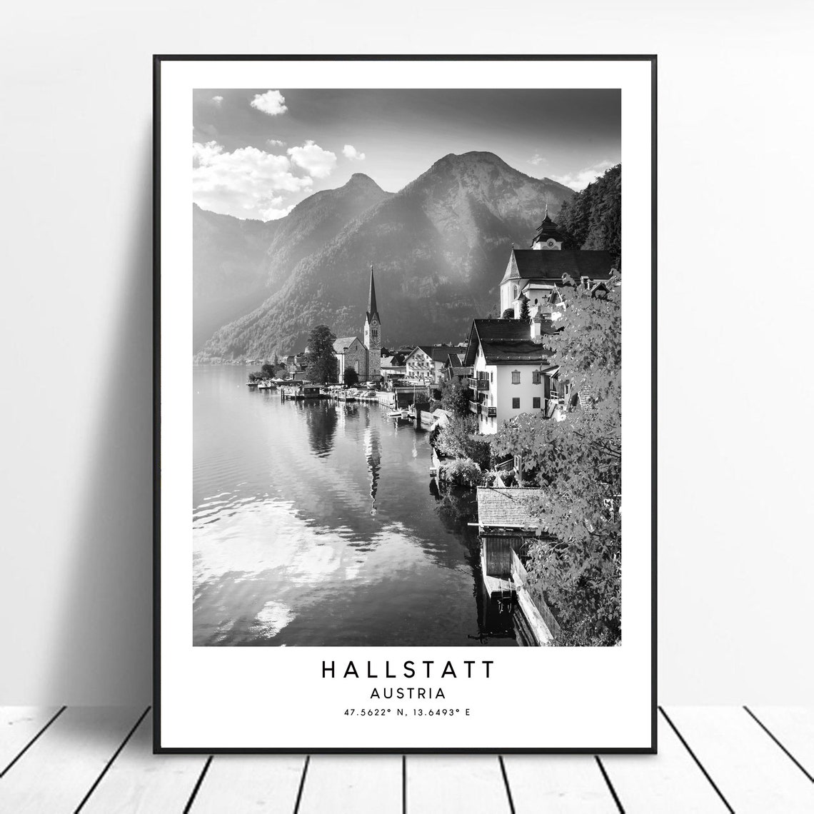 Hallstatt Minimalist Travel Poster, Austria Wall Art