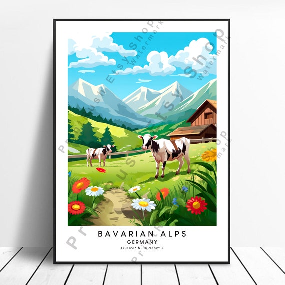 Bavarian Alps Travel Print Colourful Poster Abstract Minimalist Germany Wall Art Gift