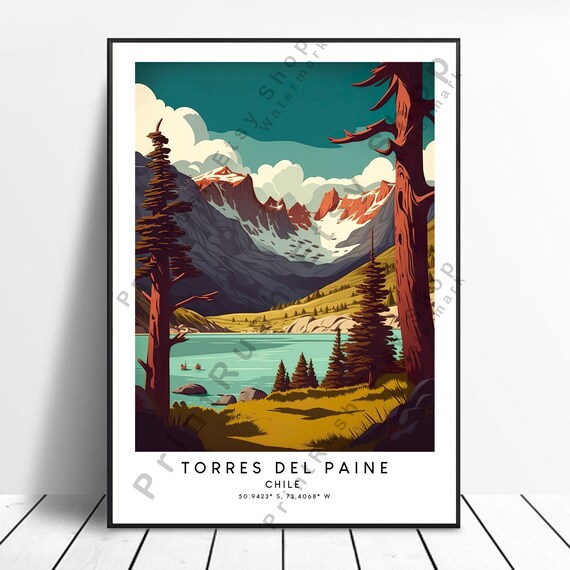 Chile Travel Print Colourful Torres Del Paine National Park Abstract Poster Minimalist Wall