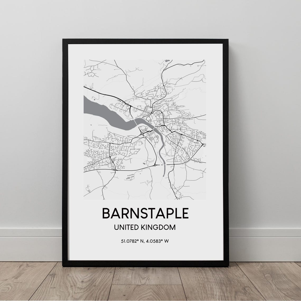 Barnstaple England Minimalist Black And White City Map Poster