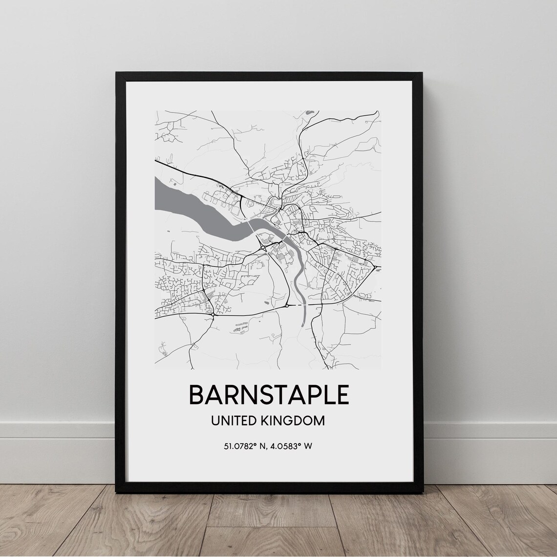 Barnstaple Map Print Black And White Poster Travel England Wall Minimalist Art