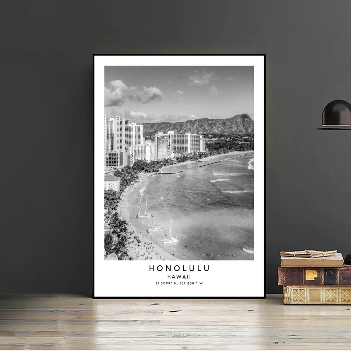 Honolulu Black and White Minimalist Travel Poster - Image 2