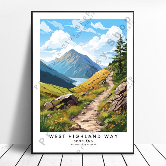 West Highland Way Scotland Print Home Dcor Poster Colourful Illustration Wall Art Gift
