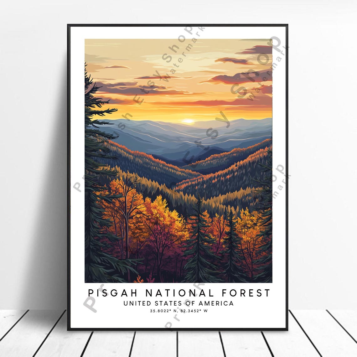 Pisgah National Forest Blue Ridge Sunset Mountains Travel Poster