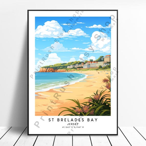 Jersey Travel Print Colourful St Brelades Bay Poster Wall Art Minimalist Brelade Home Decor Gift