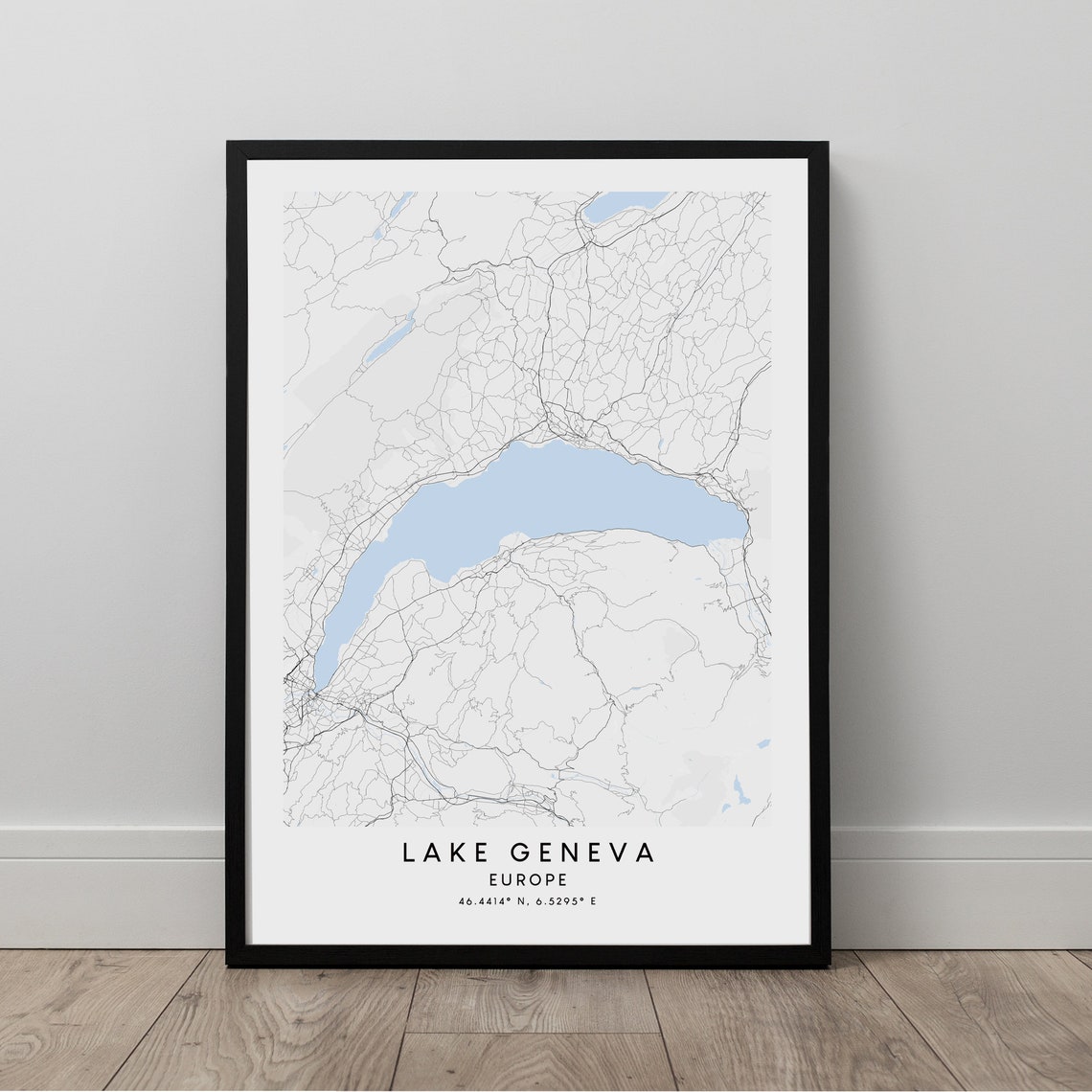Lake Geneva Europe Minimalist Lake Map Coordinates Art Poster