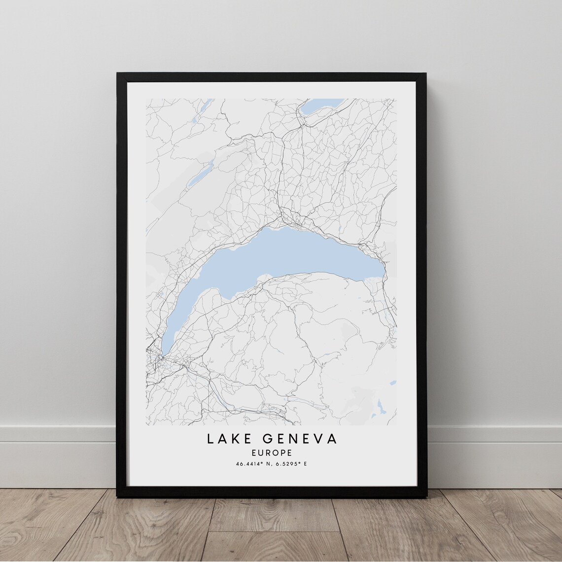 Lake Geneva Map Minimalist Poster Wall Art Print Artwork Gift